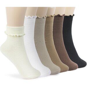 🆕Women Cream Casual Ankle Socks Cute Ruffle Lightweight Thin Cuff Frilly Design
